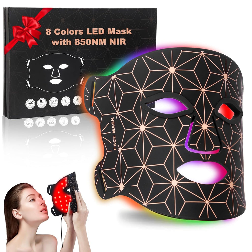 Red Light Therapy Mask for Face, 3000 mAh Rechargeable LED Face Mask Light Therapy with 850NM Near-Infrared, 8 Colors Red Light Mask, Skin Care Device at Home and Travel for Skin Rejuvenation
