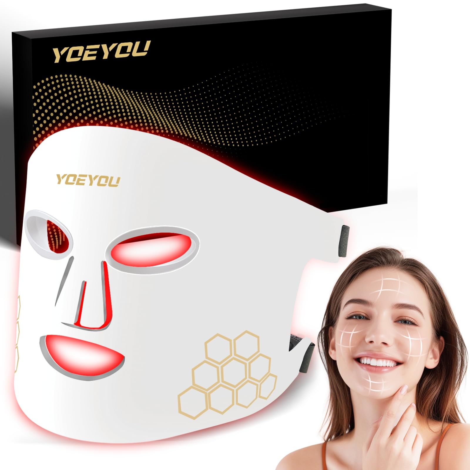 Red Light Therapy for Face, 850nm Near Infrared LED Face Mask, 4 Light Modes, Portable Rechargeable Red Light Therapy Mask Skincare Device for Facial Rejuvenation