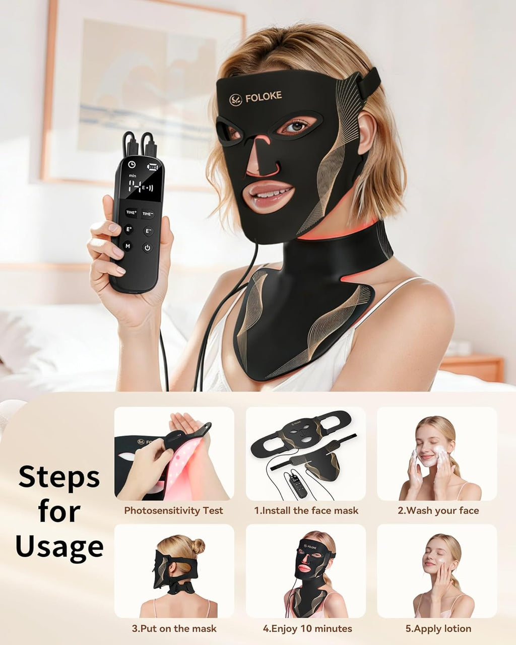 Red Light Therapy for Face, LED Light Therapy Mask Skin Care Mask & Neck, LED Red & NIR Light Therapy Wavelength for Home Use, Working Travel Yoga Sleep