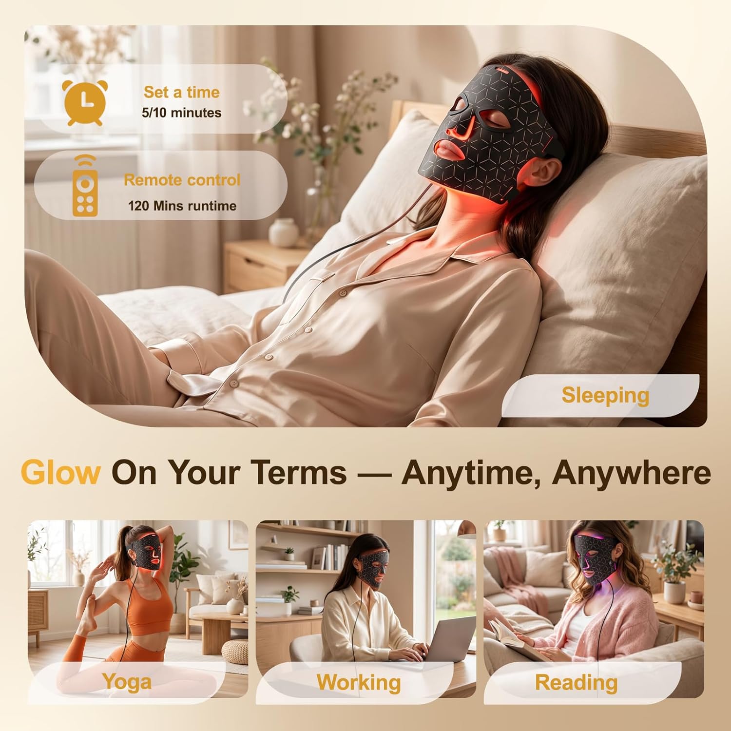 Red Light Therapy Mask for Face: 4 Modes LED Face Mask For Wrinkles with 850nm(NIR) & 630nm Red Light Mask For Glowing Skin At-Home , Infrared Light Mask with 3000mAh Controller, Timer, 276 Led Beads