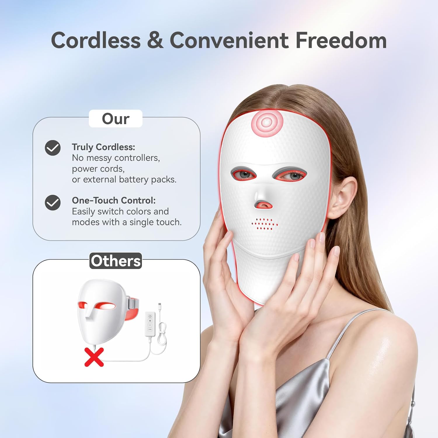 Upgraded LED Face Mask Light Therapy - Gen 2 Ultra-Lightweight Face & Neck Red Light Therapy Device - Detachable Neck Piece & 7 Color Photon Skin Care Shield - Wireless & Portable Home Spa