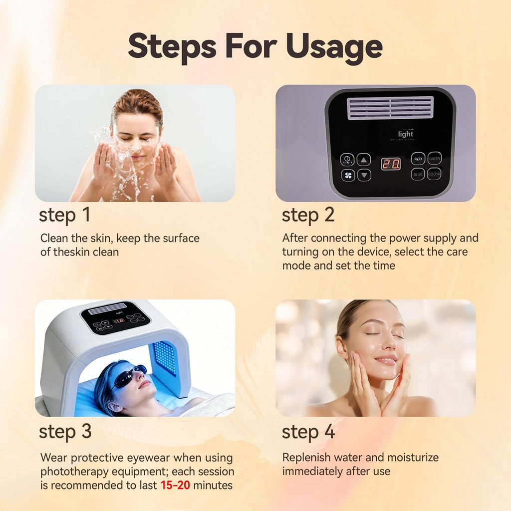 Light Mask - 7 Color Photon Facial Device for Skin Care, Red & Blue Light for Face, Neck & Body, Rechargeable Home Use