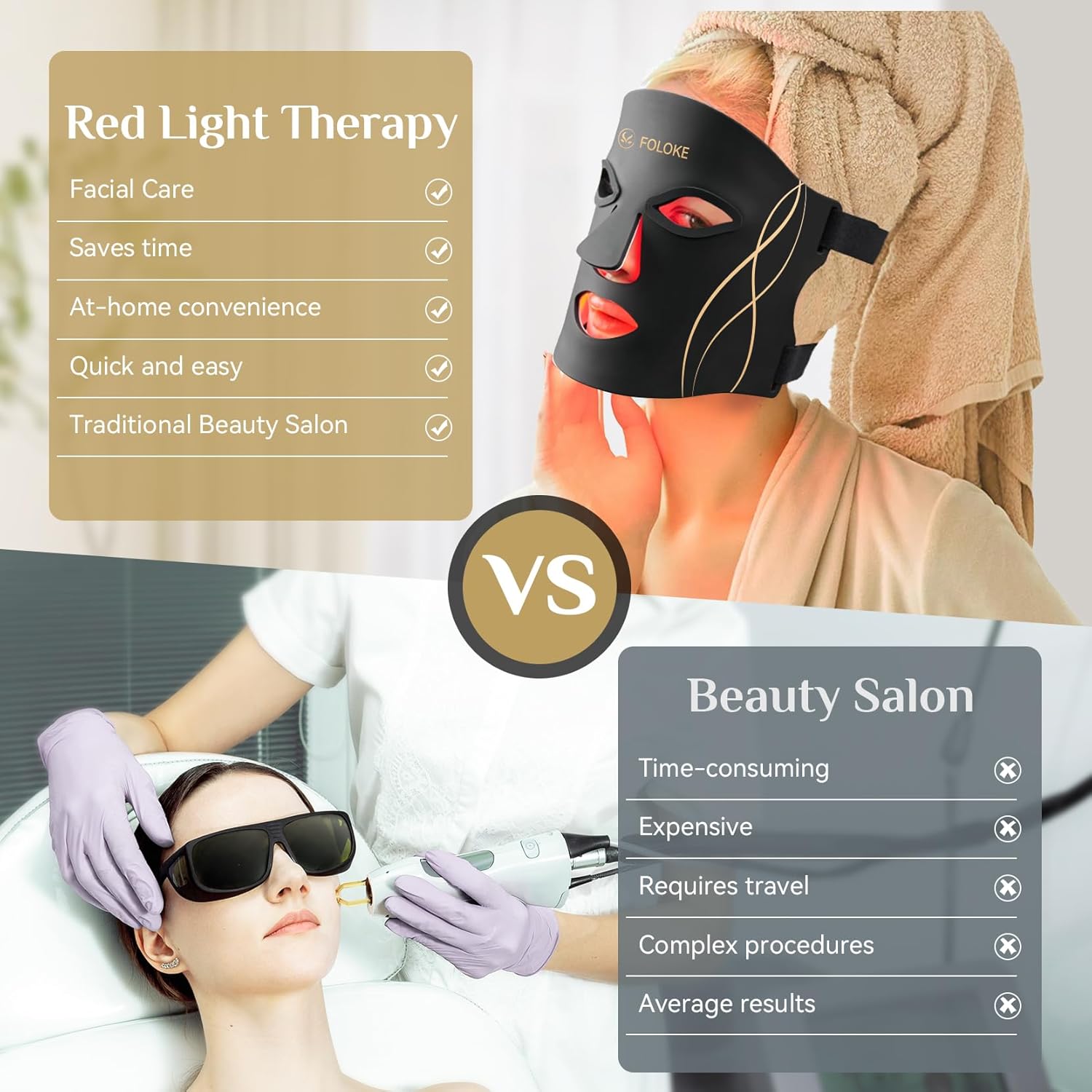FOLOKE Red Light Therapy Mask for Face, LED Face Mask Light Therapy with Red 630±5nm & NIR 830nm, Body Beauty Machine for Care at Home