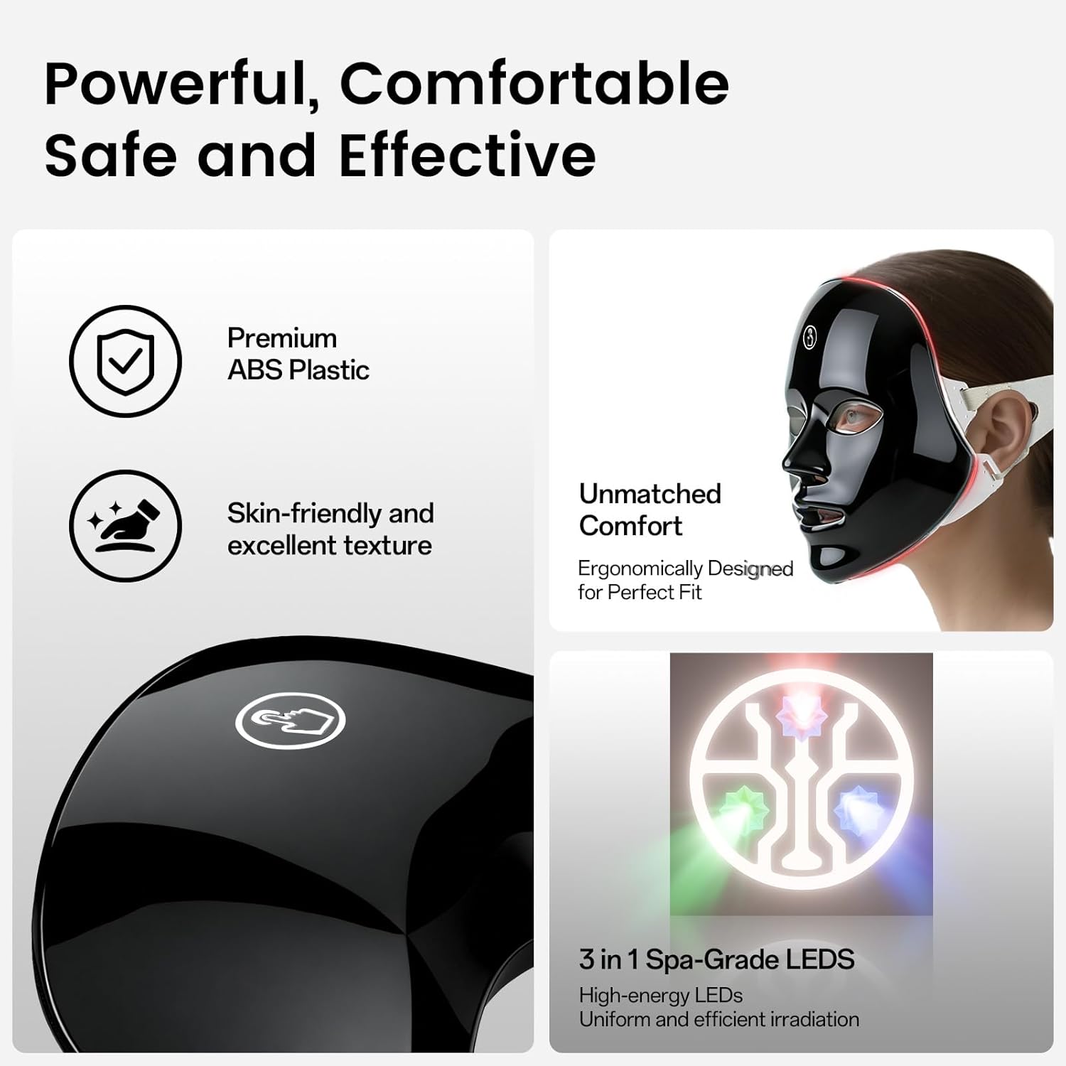 SUERBEATY Red Light Mask For Face, 7-1 Colors Red Light Face Mask, Facial Skincare At Home, Cordless, Portable and Rechargeable,Black