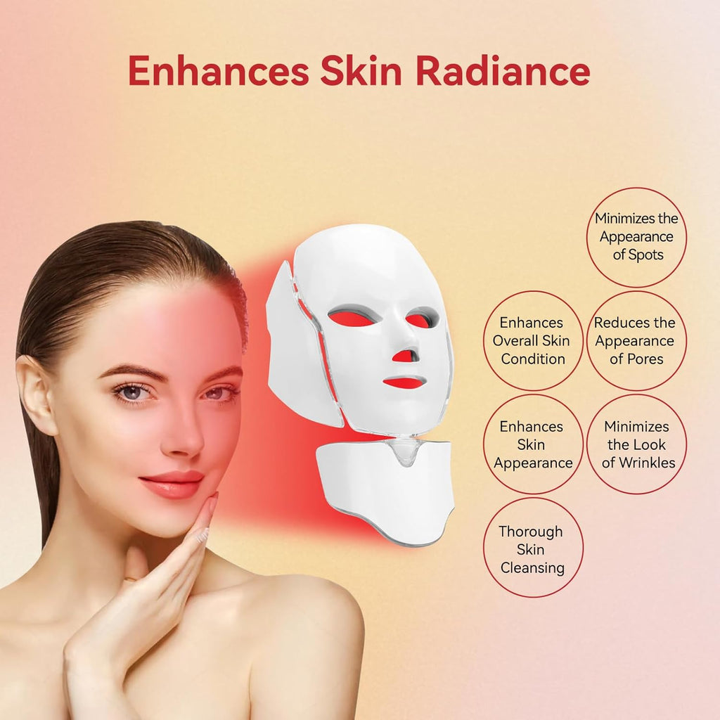 LED Face Mask Light Therapy, 7 Colors for Skin Vitality, Home Beauty Device - Light Therapy for Face
