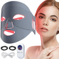 Red Light Mask for Face, Silicone Soft LED Face Mask with Remote, 660nm & 850nm Red Light Mask with Timing Function, Reduced Wrinkles, Anti-Aging, at Home (Grey)