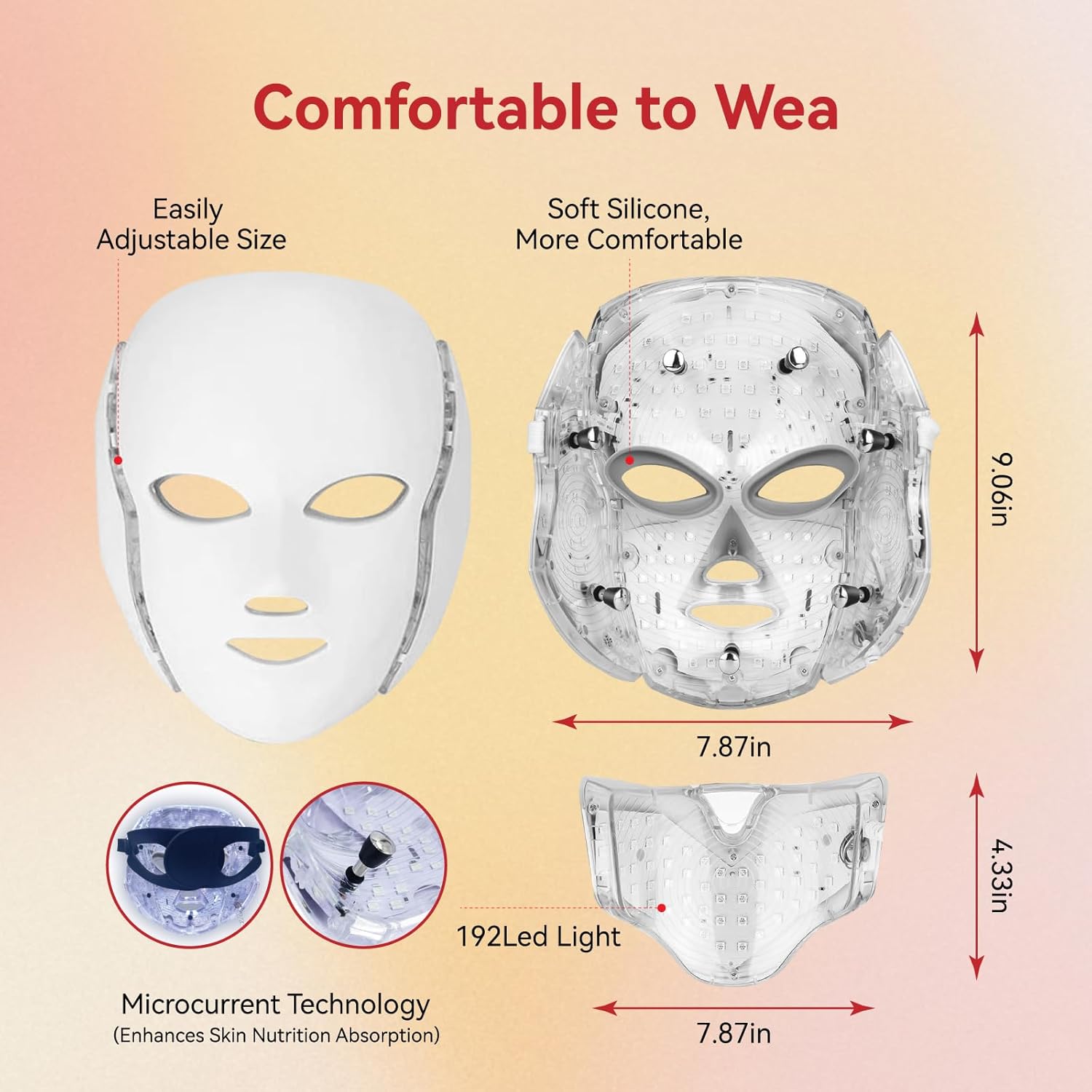 LED Face Mask Light Therapy, 7 Colors for Skin Vitality, Home Beauty Device - Light Therapy for Face