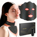 Red Light Therapy Mask for Face and Neck, 7 Color LED Light Therapy Mask with Rechargeable Controller, Adjustable Brightness and Timer, Portable Skin Care for Home Use