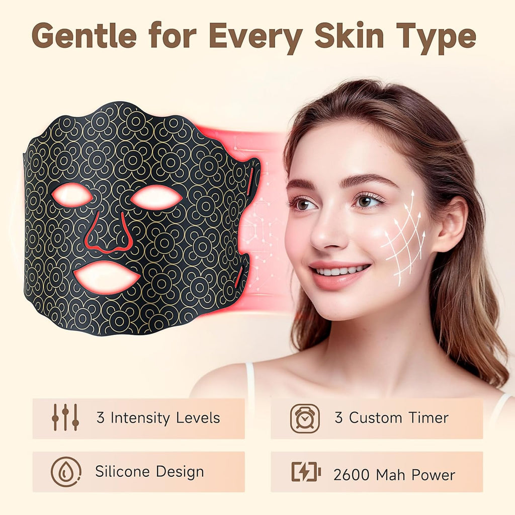 Red Light Therapy Mask for Face and Neck, 7 Color LED Light Therapy Mask with Rechargeable Controller, Adjustable Brightness and Timer, Portable Skin Care for Home Use