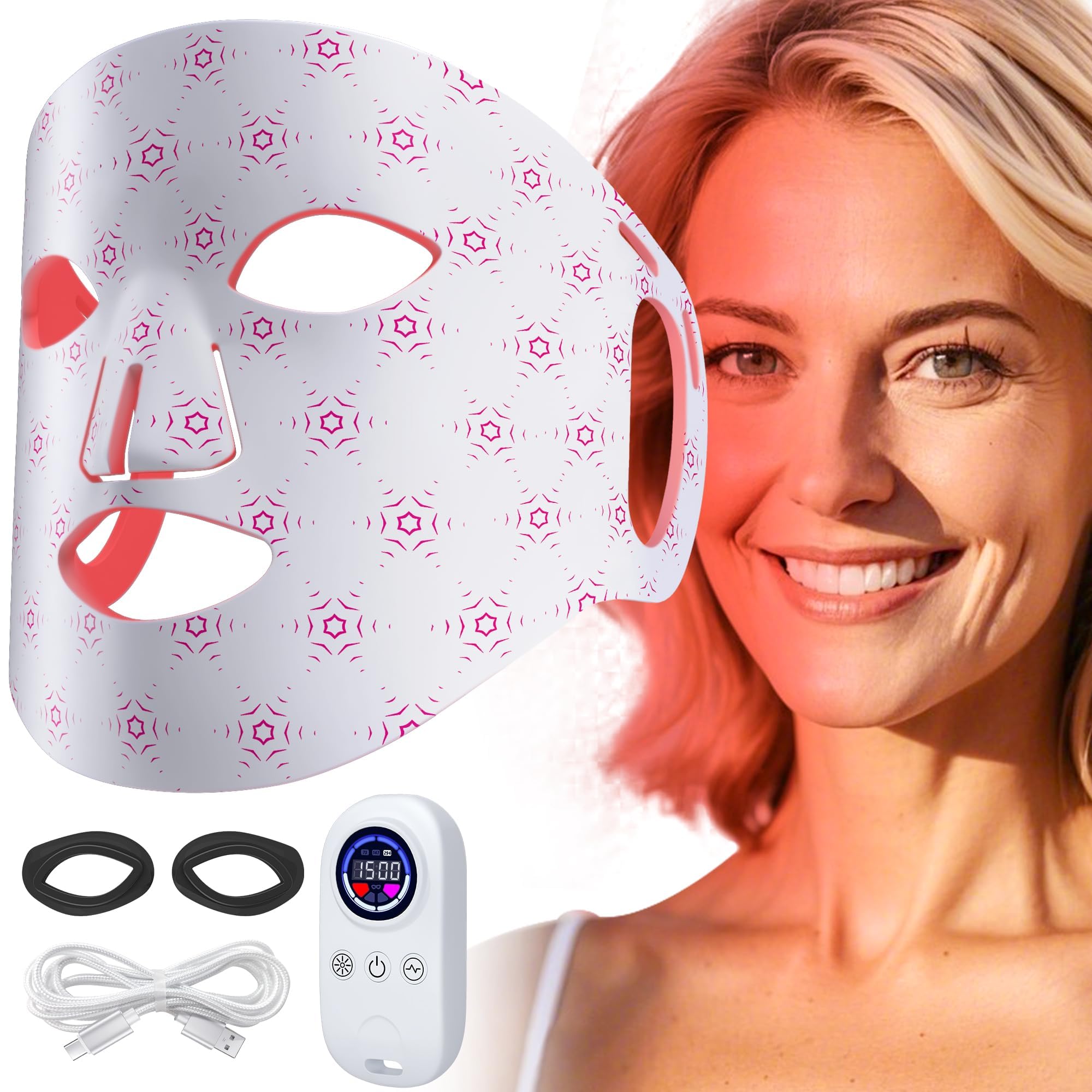 Red Light Mask for Face, Silicone Soft LED Face Mask with Remote, 660nm & 850nm Red Light Mask with Timing Function, Reduced Wrinkles, Anti-Aging, at Home (Grey)