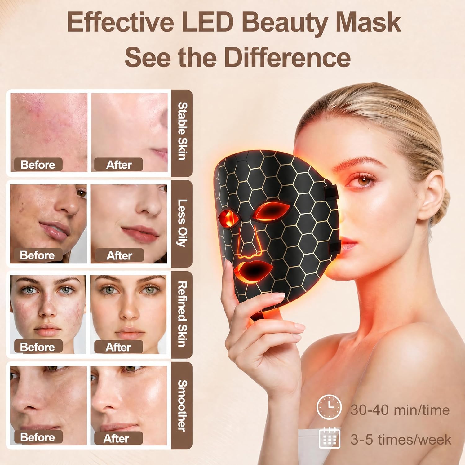 7-Color LED Facial Mask, Red Light Therapy for Face, At-Home Beauty Device
