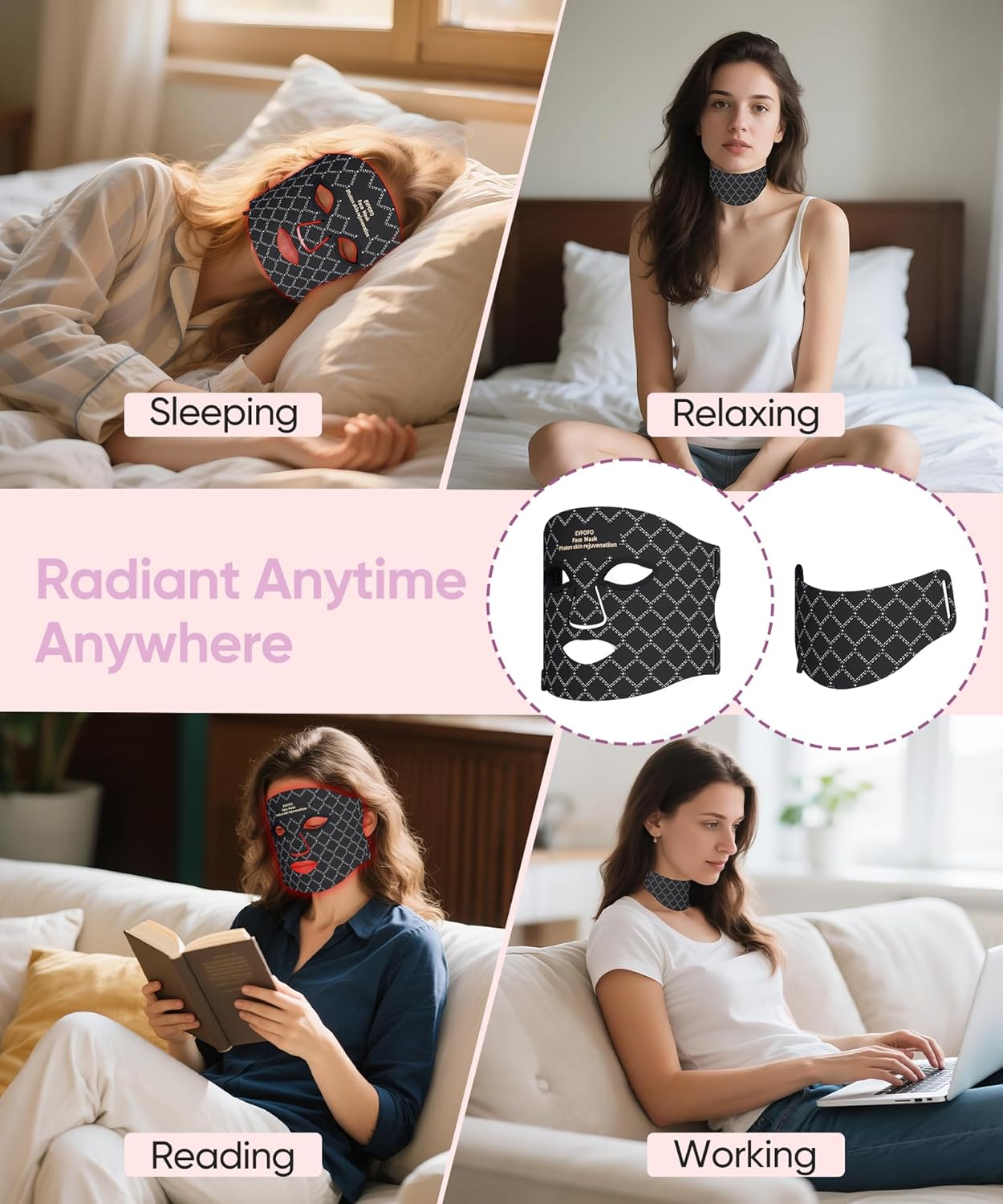 EVFOFO 7-Color LED Red Light Mask with 630nm & 850nm NIR - Red Light Therapy for Face and Neck, Promotes Refined Skin, Clarifies Blemishes & Smooths Fine Lines for Home, Work & Rest